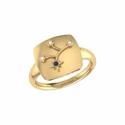 Buy 🎁 Monary Virgo Maiden Blue Sapphire & Diamond Constellation Signet Ring in 14K Yellow Gold Vermeil on Sterling Silver for 👩 women ✔️