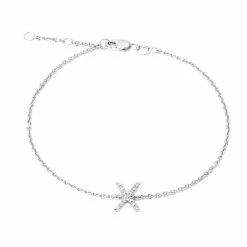 Hot Sale 😉 Monary Silver Diamond "X" Initial Bracelet 7+1" for 👩 women 🛒