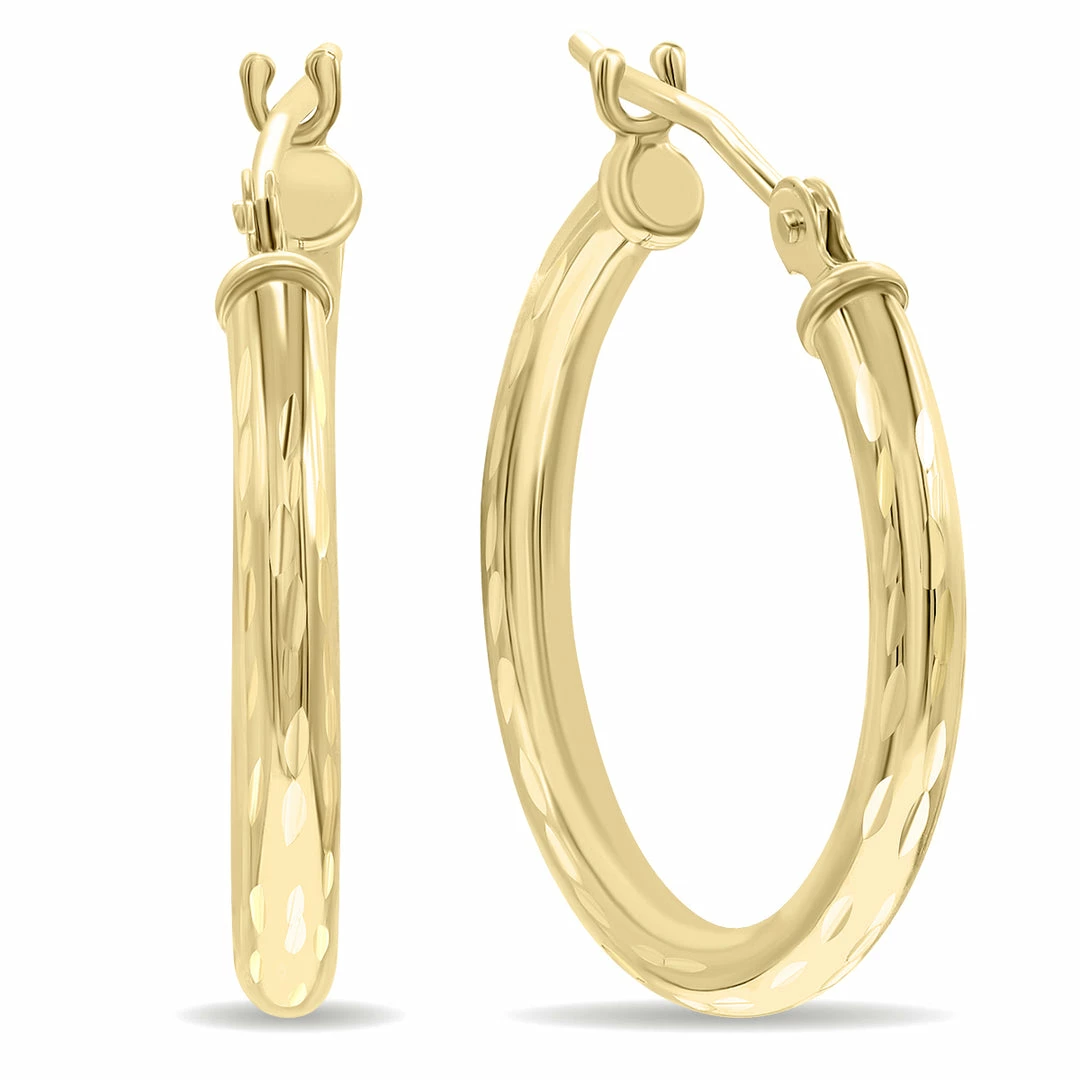 Cheap β Monary 14K Yellow Gold Shiny Diamond Cut Engraved Hoop Earrings (20mm) for π© women π€©