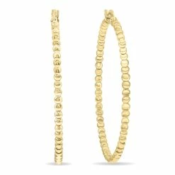 Deals 🔥 Monary 38mm 14K Gold Filled Beaded Hoops Earrings (1 1/2 Inch Diameter) for 👩 women ⌛