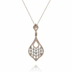 Outlet 👍 Monary Brown & White Diamond Pendant Necklace Set in 14K Rose Gold for 👩 women 🥰