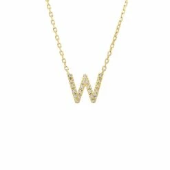 Cheap 👏 Monary Silver Diamond Initial "W" Necklace W/18k Yg Plate for 👩 women 😀