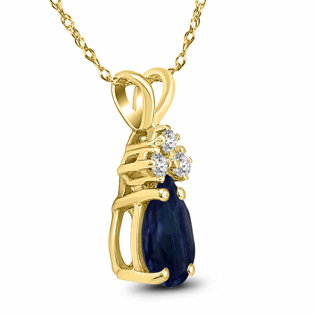 Budget π Monary 14K Yellow Gold 6x4MM Pear Sapphire and Diamond Pendant for π© women β¨ - Image 2