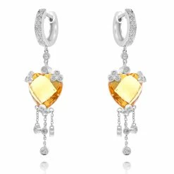Best deal 😍 Monary Orange Citrine Hearts & Diamond Drop Earrings Set in 14K White Gold for 👩 women ⭐
