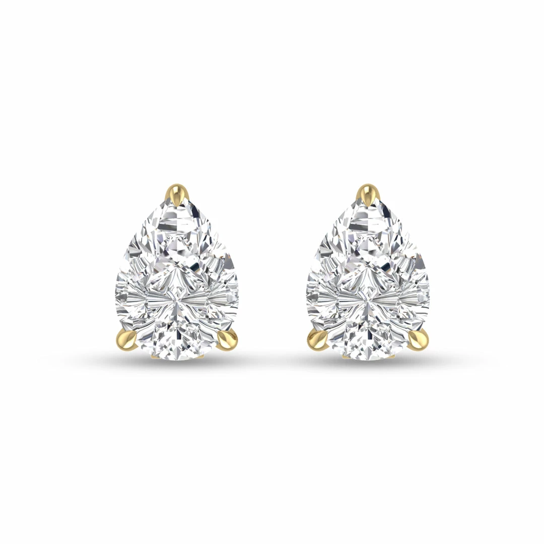 Promo β€οΈ Monary Lab Grown 3/4 CTW Pear Shaped Solitaire Diamond Earrings in 14K Yellow Gold for π© women β