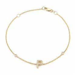 Coupon 😀 Monary Diamond Initial Fashion Bracelet "P" (14k) (6+1") for 👩 women 🎁