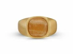 Best Sale 🎁 Monary Yellow Lace Agate Stone Signet Ring in 14K Yellow Gold Plated Sterling Silver for men ⭐