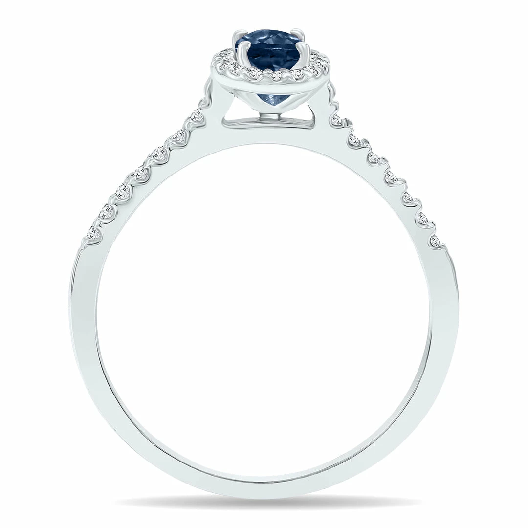 Promo π₯° Monary Sapphire and Diamond Halo Ring in 10K White Gold for π© women π - Image 2