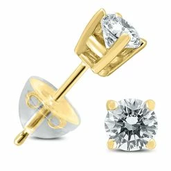 Best Pirce 🎁 Monary .50CTW Round Diamond Solitaire Stud Earrings In 14k Yellow Gold with Silicon Backs for 👩 women 🎁