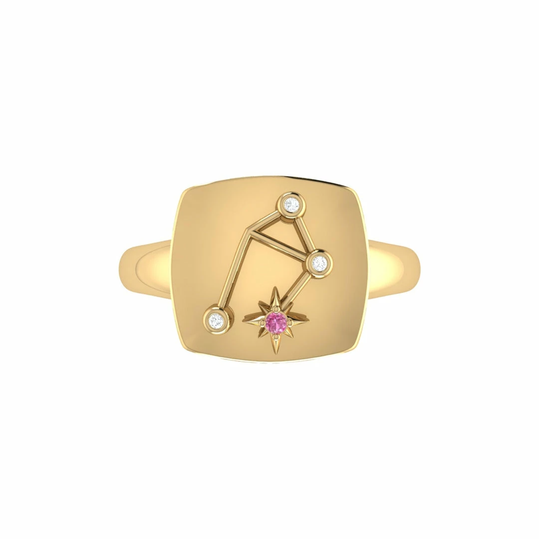 Flash Sale π Monary Libra Scales Pink Tourmaline & Diamond Constellation Signet Ring in 14K Yellow Gold Vermeil on Sterling Silver for π© women π - Image 3