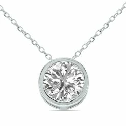 Best deal ✨ Monary Lab Grown 1 Carat Round Solitaire Diamond Bezel Set Pendant in 14K White Gold (F-G Color, VVS1-VVS2 Clarity) for 👩 women 💯