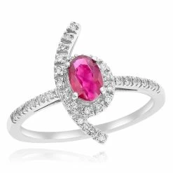 Best Pirce ✨ Monary Color Ruby & Diamond Prong Set Cocktail Ring Set in 18K White Gold for 👩 women 🛒
