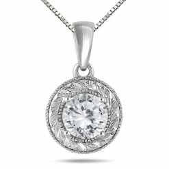 Best deal 🥰 Monary 1 Carat Round Antique Engraved Diamond Solitaire Pendant in 14K White Gold for 👩 women 🥰