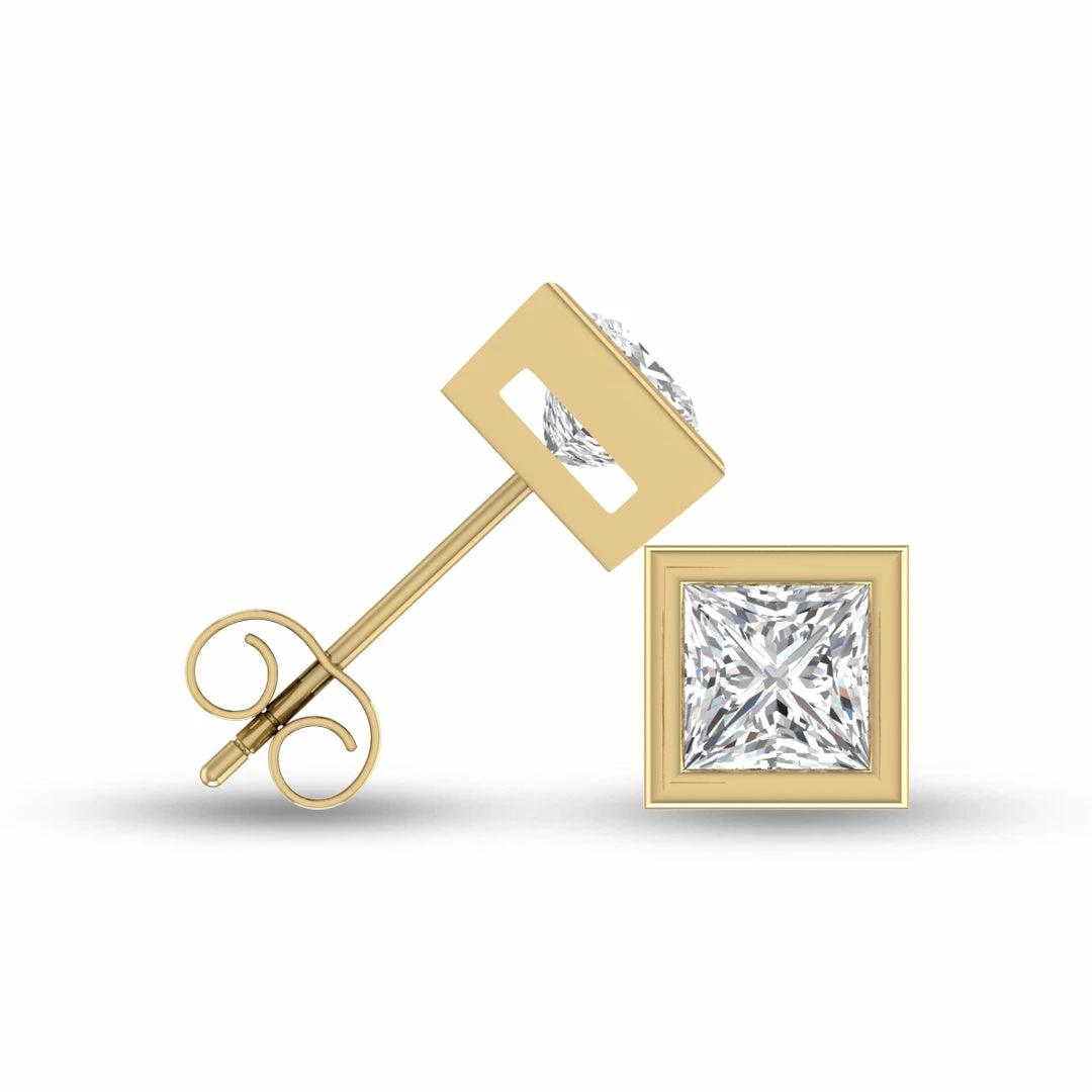 Hot Sale βοΈ Monary Lab Grown 1/2 CTW Princess Cut Bezel Set Solitaire Diamond Earrings in 14K Yellow Gold for π© women π - Image 2