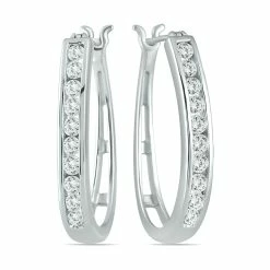 Budget 🌟 Monary 1 Carat TW Diamond Hoop Earrings in 10K White Gold for 👩 women 🎁