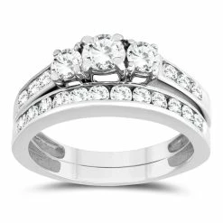 Flash Sale 😀 Monary 1 1/2 Carat TW Three Stone Diamond Bridal Set in 10K White Gold for 👩 women 😉