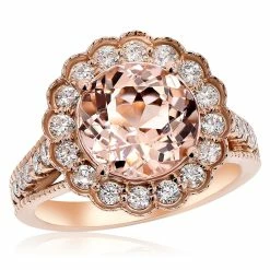 Coupon ⌛ Monary Pink Morganite & Diamond Ring for 👩 women 🔥