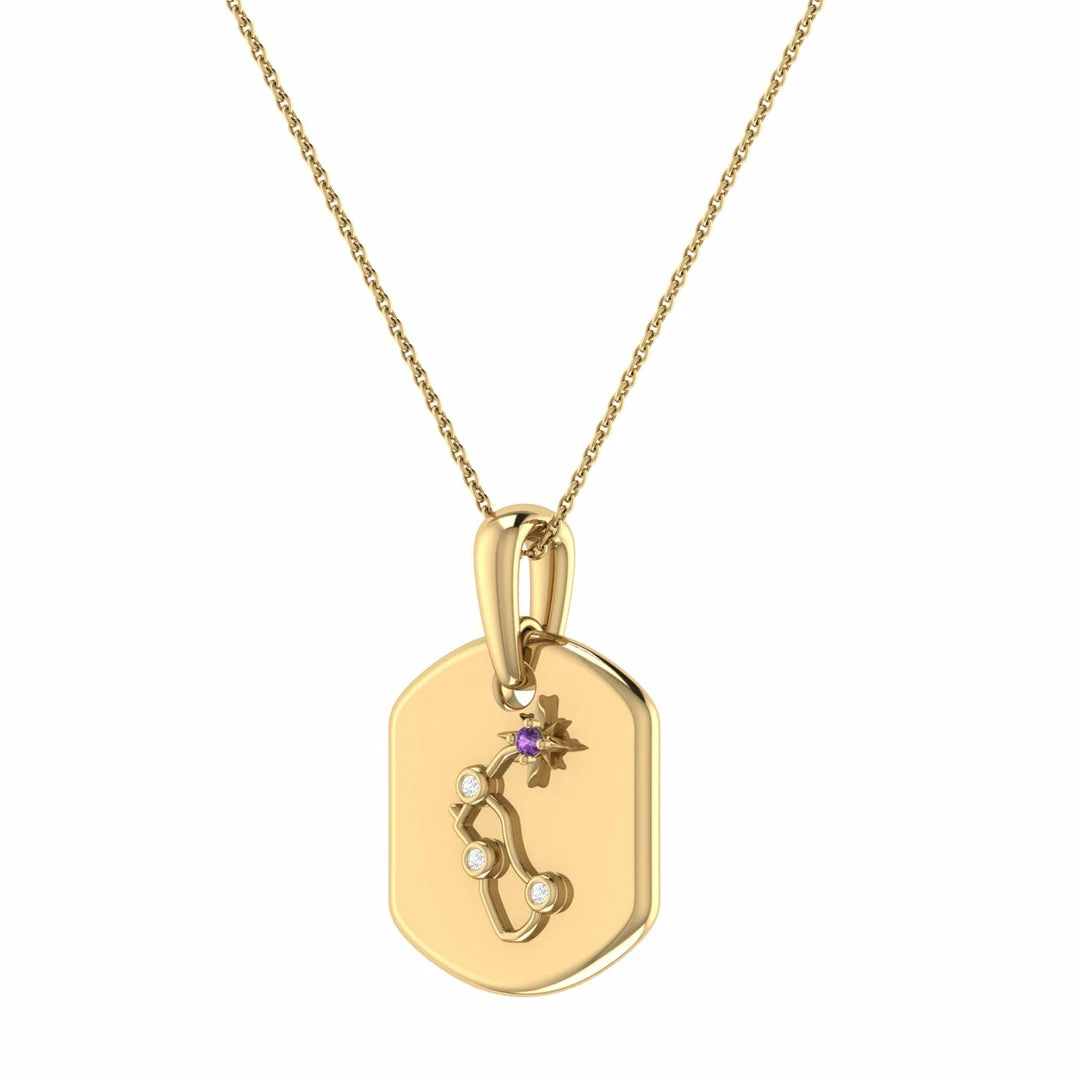 Best deal π Monary Aquarius Water-Bearer Amethyst & Diamond Constellation Tag Pendant Necklace in 14K Yellow Gold Vermeil on Sterling Silver for π© women 𧨠- Image 3