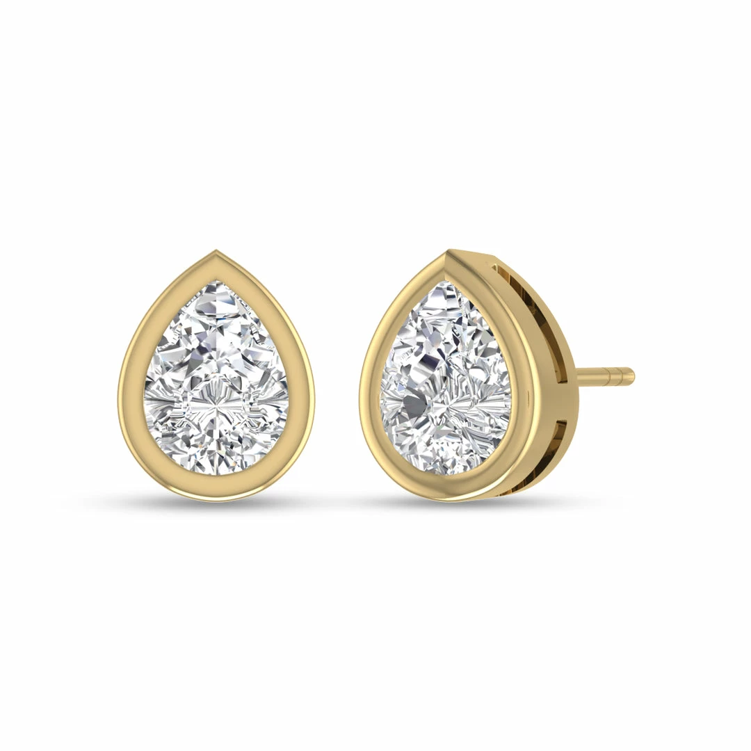 Top 10 𧨠Monary Lab Grown 1/2 CTW Pear Shaped Bezel Set Solitaire Diamond Earrings in 14K Yellow Gold for π© women π - Image 3