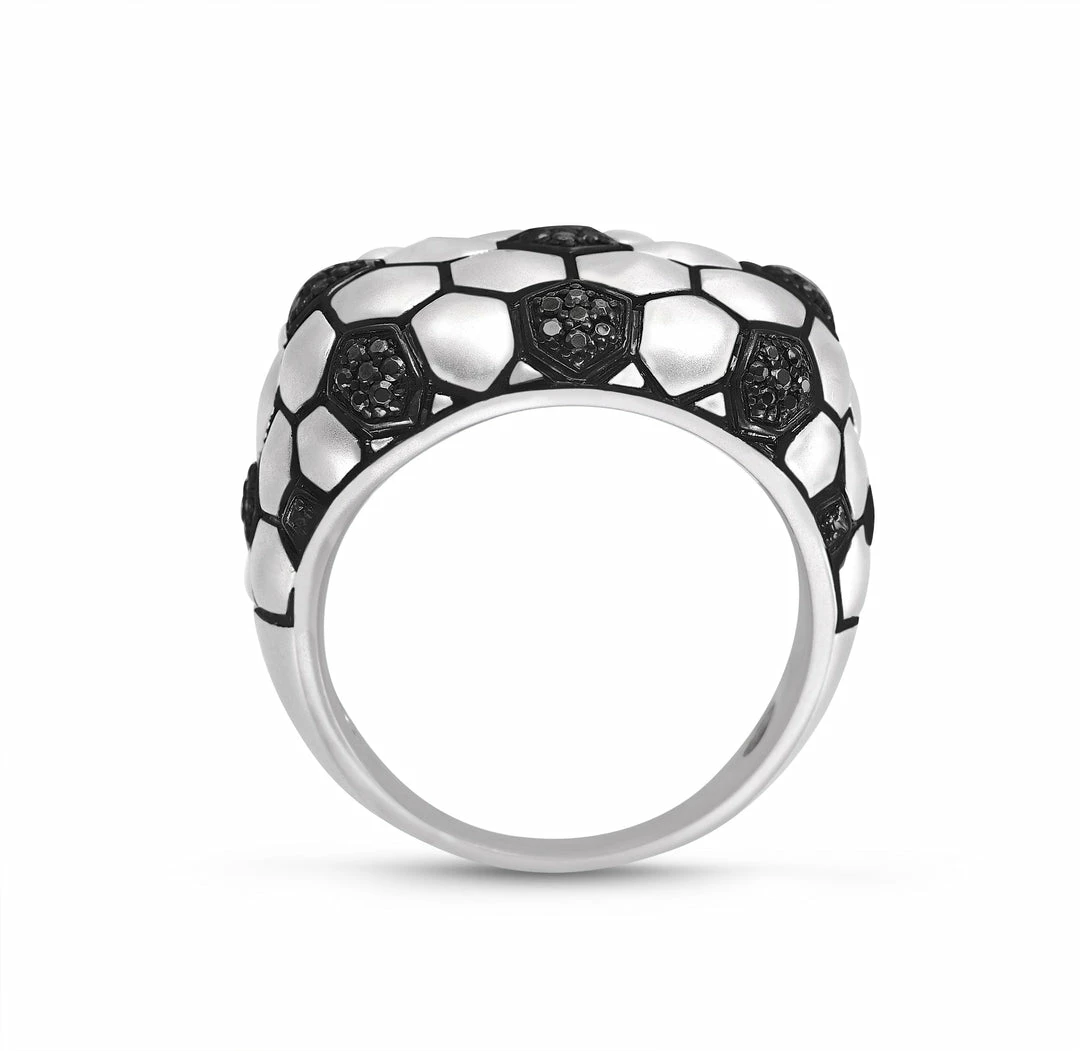 Hot Sale π Monary Kick & Goal Soccer Black Rhodium Plated Sterling Silver Black Diamond Head Ring for men π - Image 3