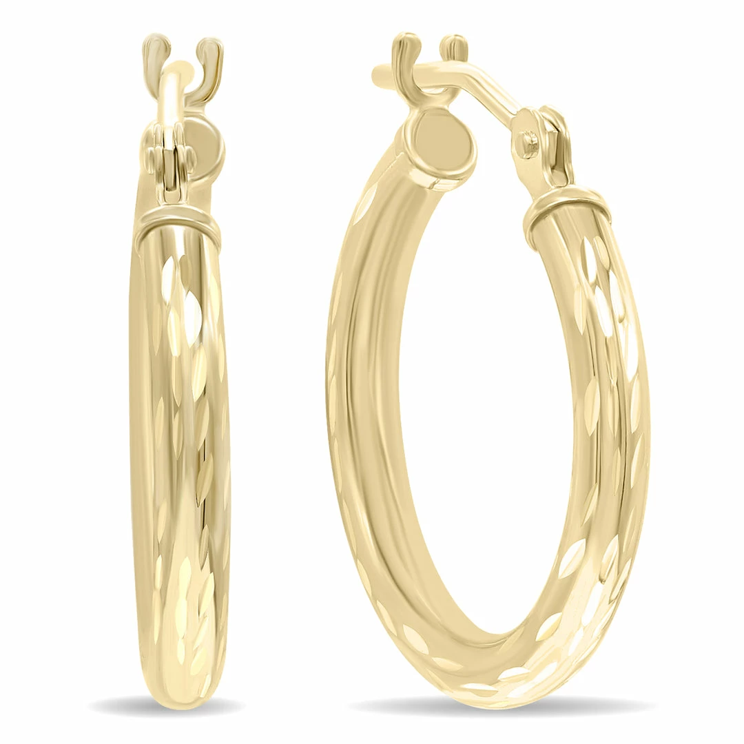 Cheap π₯ Monary 14K Yellow Gold Shiny Diamond Cut Engraved Hoop Earrings (16mm) for π© women β€οΈ