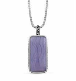 Buy ✔️ Monary Blue Lace Agate Stone Tag in Black Rhodium Plated Sterling Silver for men 🤩