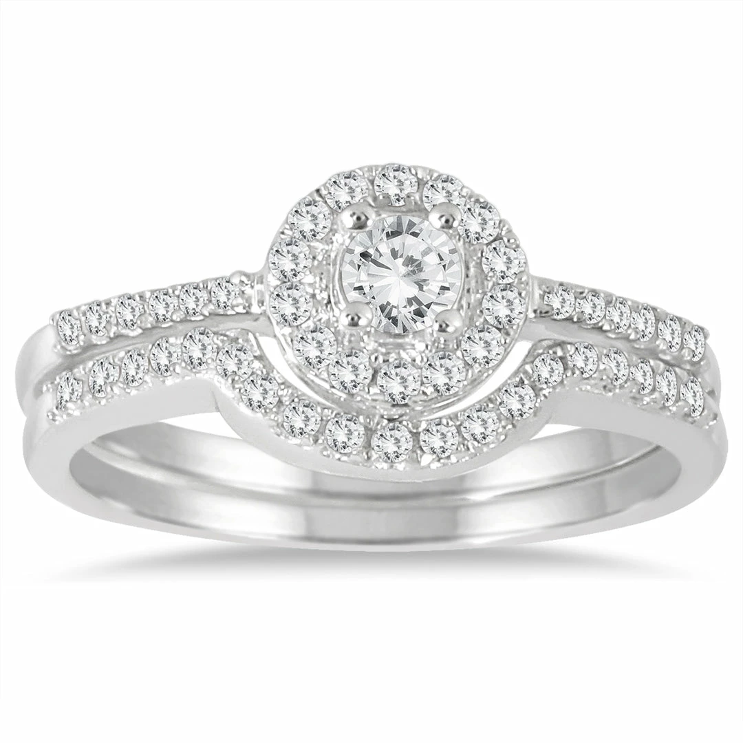Outlet π Monary 3/8 Carat TW Diamond Halo Bridal Set in 10K White Gold for π© women π