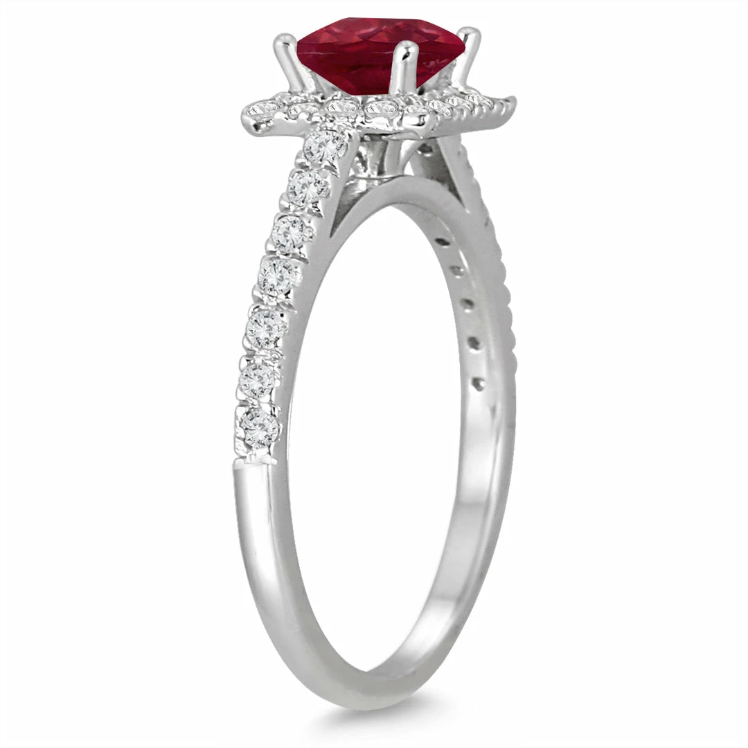 Coupon π₯ Monary 1 Carat TW Princess Cut Ruby and Diamond Halo Engagement Ring in 14K White Gold for π© women π - Image 2