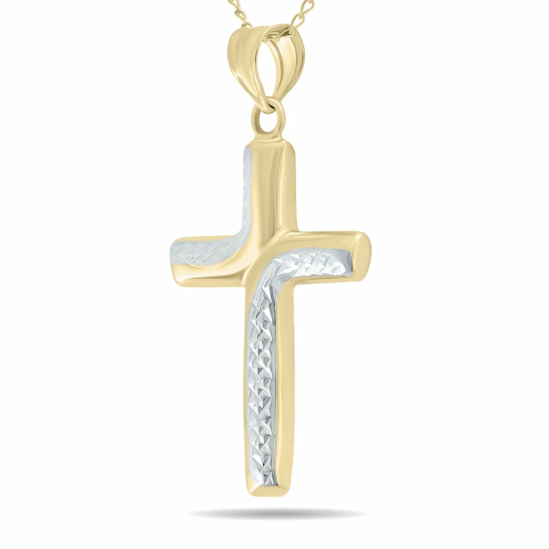 Brand new π Monary Small Cross Pendant Necklace in 10K Yellow Gold with Rhodium Polish Accents for π© women π - Image 2