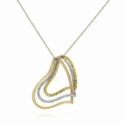 Budget 😀 Monary Yellow & White Diamond Pendant Necklace Set in 14K Two for 👩 women 🎁