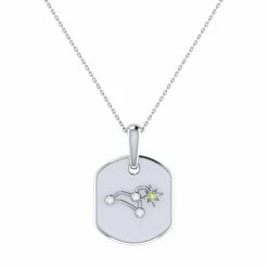 Outlet π Monary Leo Lion Peridot & Diamond Constellation Tag Pendant Necklace in Sterling Silver for π© women π