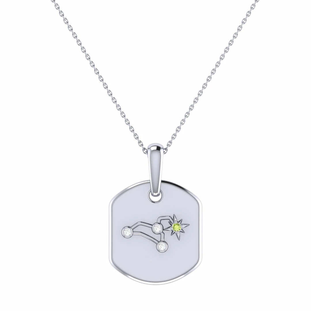 Outlet π Monary Leo Lion Peridot & Diamond Constellation Tag Pendant Necklace in Sterling Silver for π© women π