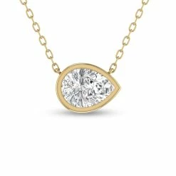 Best Sale 🥰 Monary Lab Grown 1/2 CTW Pear Shaped Bezel Set Diamond Solitaire Pendant in 14K Yellow Gold for 👩 women 🥰