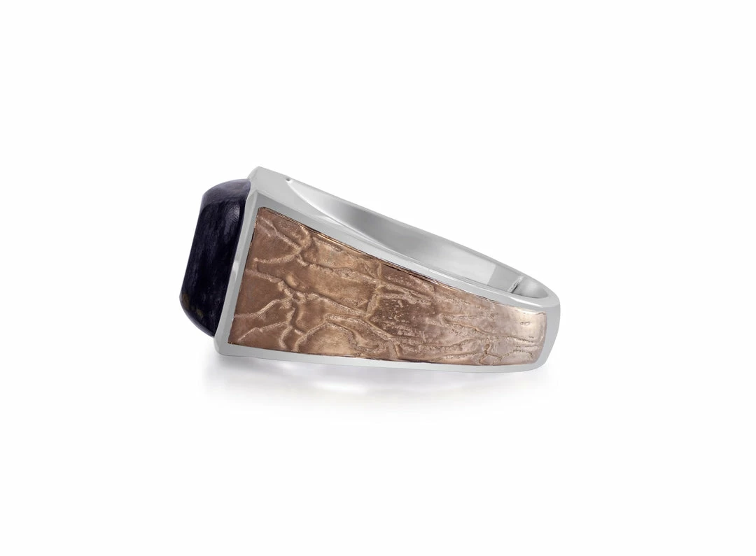 Brand new 𧨠Monary Grey Picture Agate Stone Signet Ring in Brown Rhodium Plated Sterling Silver for men π - Image 3