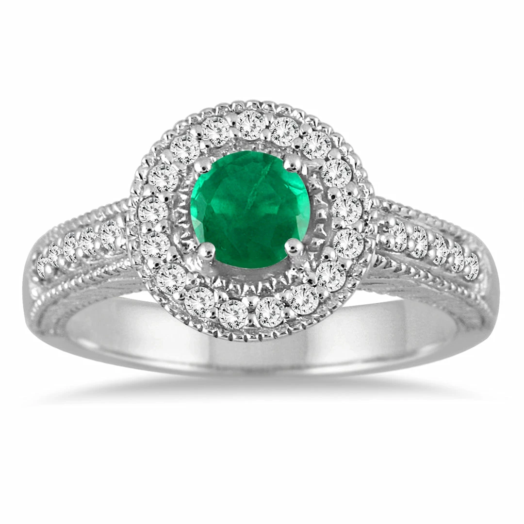 Discount π€© Monary Emerald and Diamond Halo Ring in 10K White Gold for π© women π―