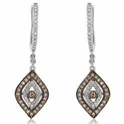 Deals 🤩 Monary Brown & White Diamond Fashion Dangle Earrings Set in 14K White Gold for 👩 women 🔥