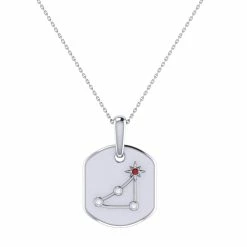 Outlet β€οΈ Monary Capricorn Goat Garnet & Diamond Constellation Tag Pendant Necklace in Sterling Silver for π© women π