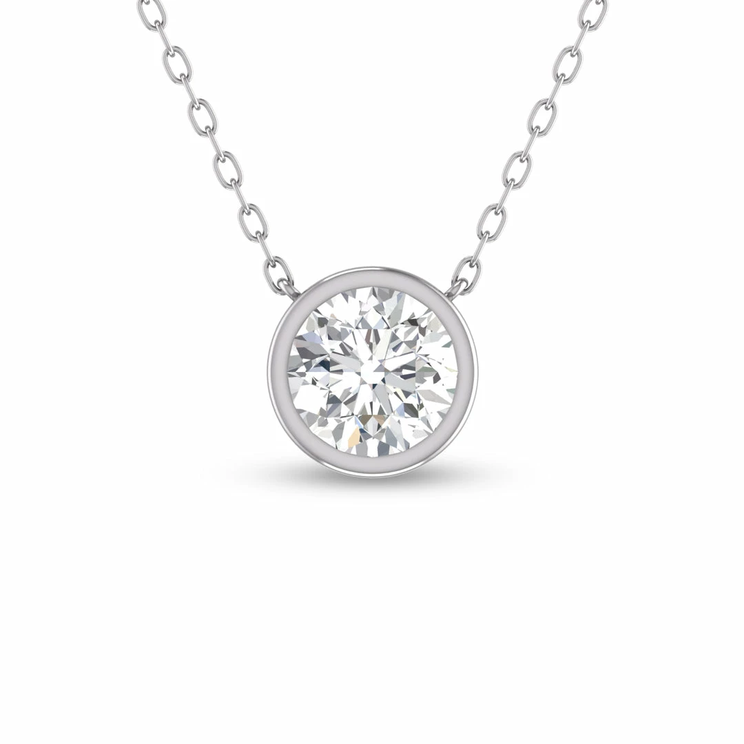 Promo π Monary Lab Grown 3/4 CTW Round Bezel Set Diamond Solitaire Pendant in 14K White Gold for π© women π