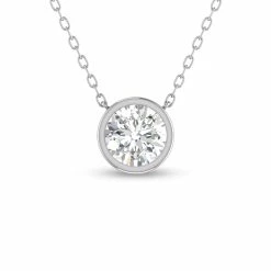 Top 10 🛒 Monary Lab Grown 1/2 CTW Round Bezel Set Diamond Solitaire Pendant in 14K White Gold for 👩 women 😀