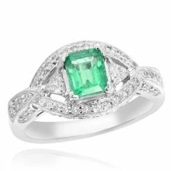 Hot Sale ✔️ Monary Green Emerald & Diamond Ring - Set in 18K White Gold for 👩 women 🔥