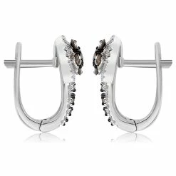 Budget 🤩 Monary Brown & White Diamond Huggies Earrings Set in 14K White Gold for 👩 women 🛒