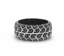 Cheap 🧨 Monary Born Drifter Black Rhodium Plated Sterling Silver Tire Tread Black Diamond Band Ring for men 🧨
