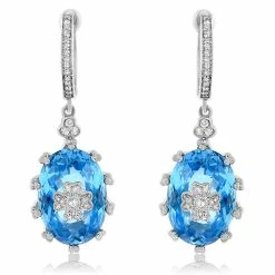 Deals 🧨 Monary Blue Topaz & Diamond Dangle Earrings Set in 14K White Gold for 👩 women ⌛