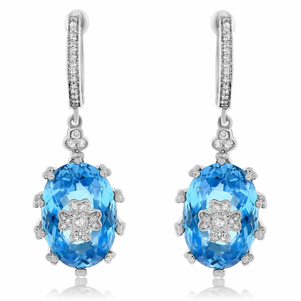 Deals 𧨠Monary Blue Topaz & Diamond Dangle Earrings Set in 14K White Gold for π© women β