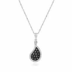 Cheap 👏 Monary Black & White Diamond Pendant Necklace Set in 14K White Gold for 👩 women 🎁