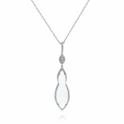 Cheapest 👍 Monary White Topaz & Diamond Pendant Necklace Set in 14K White Gold for 👩 women 🔔