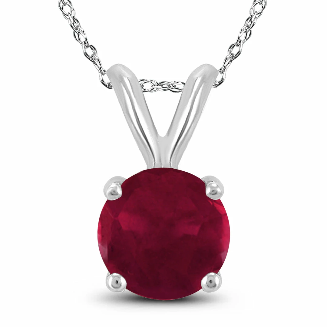 Budget βοΈ Monary 14K White Gold 5MM Round Ruby Pendant for π© women π