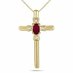 Best deal 😉 Monary Ruby and Diamond Cross Pendant 10K Yellow Gold for 👩 women 💯