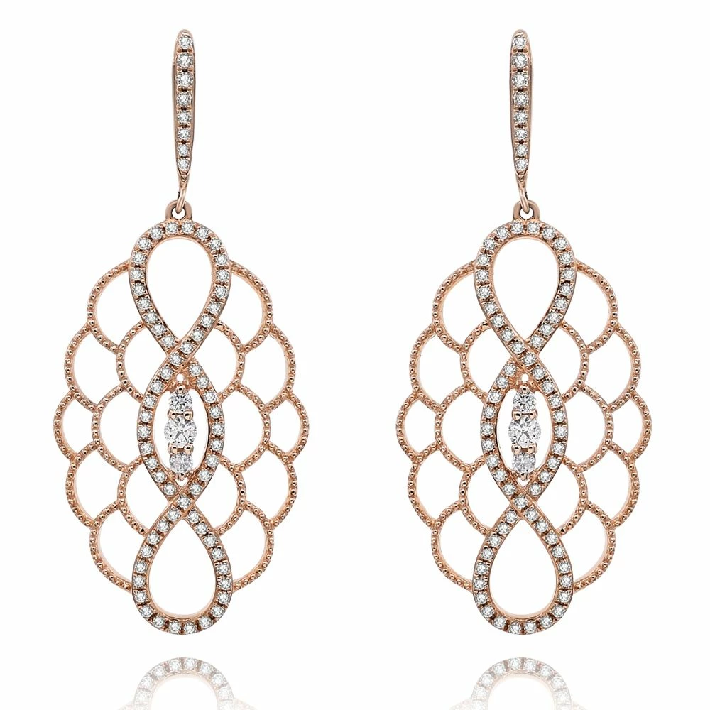 Best Sale 𧨠Monary White Diamond Dangle Earrings Set in 14K Rose Gold for π© women β€οΈ