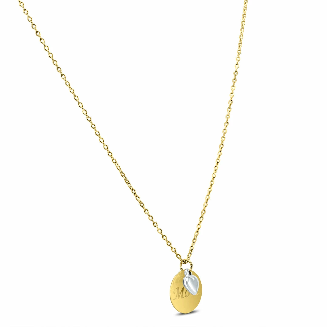 New 𧨠Monary Round Disc and Heart Charm MOM Necklace in 10K Yellow Gold and 10K White Gold for π© women π - Image 2